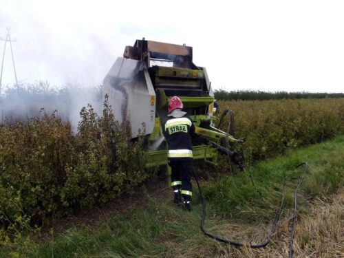 pożary na polu, płonące maszyny rolnicze, spalone żboże, straż pożarna, policja