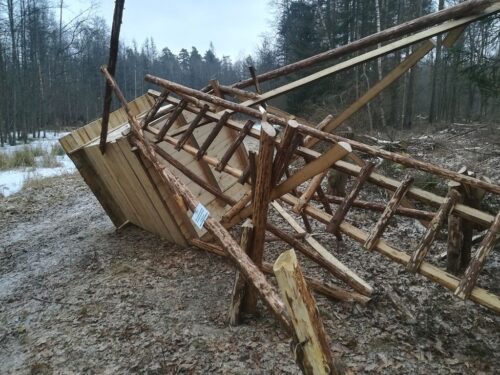 Nadleśnictwo Białowieża, podlasie, zniszczone myśliwskie ambony, ambona myśliwska, lasy państwowe