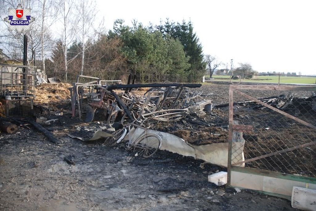 podpalenie stodoły, pożar stodoły, gmina Trawniki, powiat świdnicki, lubelszczyzna, straż pożarna, policja