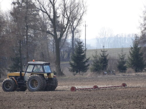 bronowanie, ciągnik, brona, pole