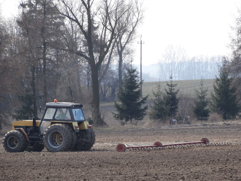 bronowanie, ciągnik, brona, pole