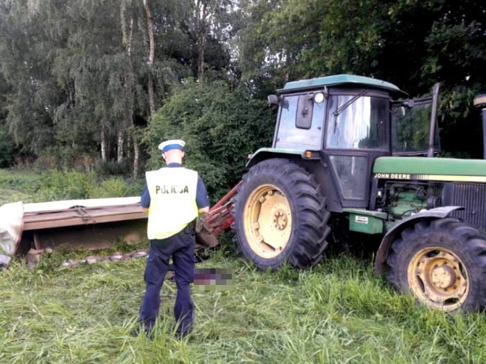wypadek, policja, kujawsko-pomorskie, ranny mężczyzna, kosiarka dyskowa