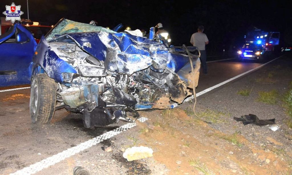 wypadek, lubelskie, jabłka na drodze, zderzenei z ciężarówką