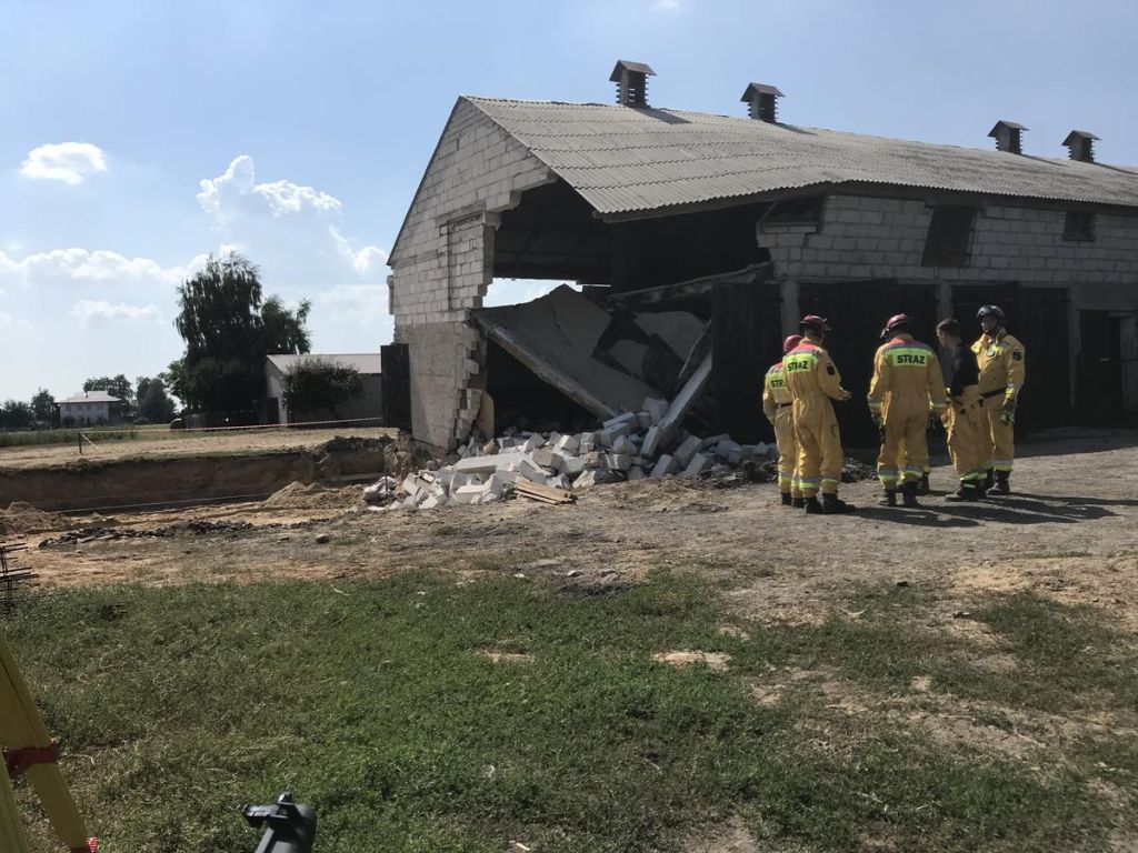 wypadek, bydło, zawalenie się budynku gospodarskiego, straż pożarna, wypadek