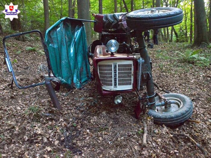 wypadek, policja, traktor, ciągnik, lubelskie, wypadek w lesie