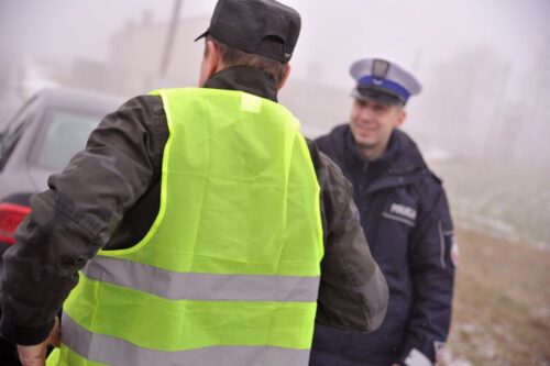 odblaski, policja, bezpieczeństwo na drodze, wieś, mandat