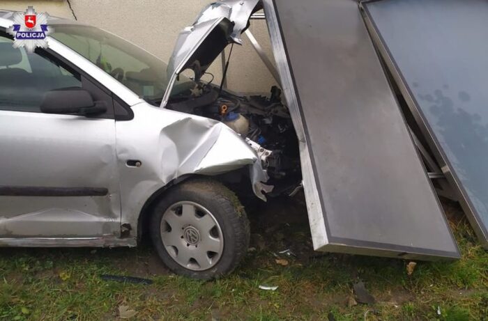 wypadek, policja, lubelskie, staranował kolektory słoneczne