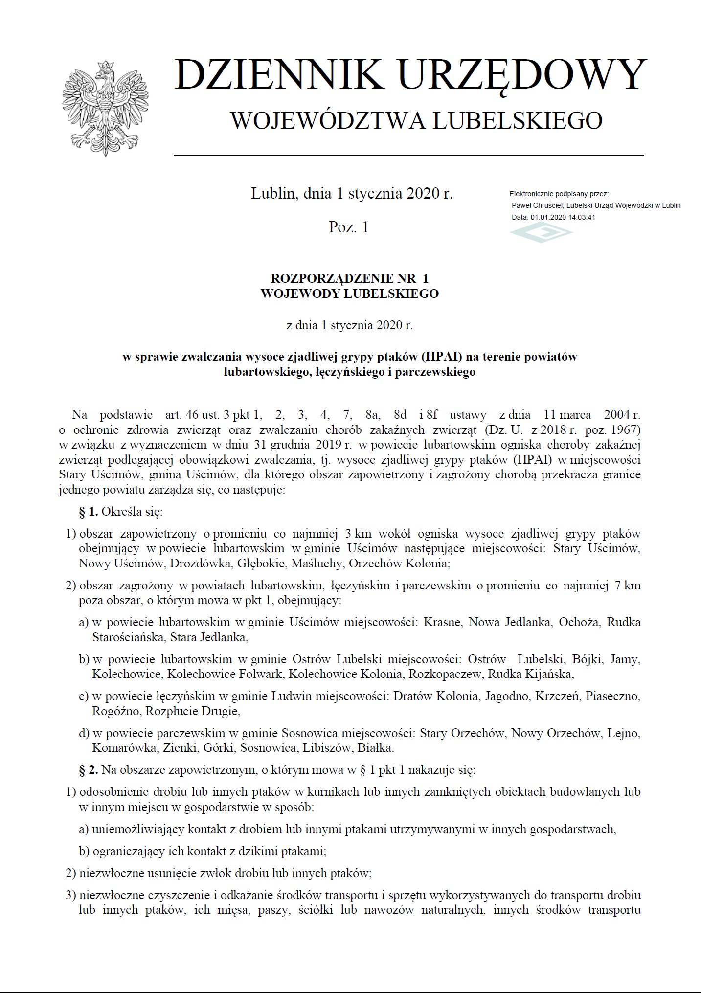 HPAI, grypa ptaków w Polsce, lubelskie, ptasia grypa w gminie Uścimów