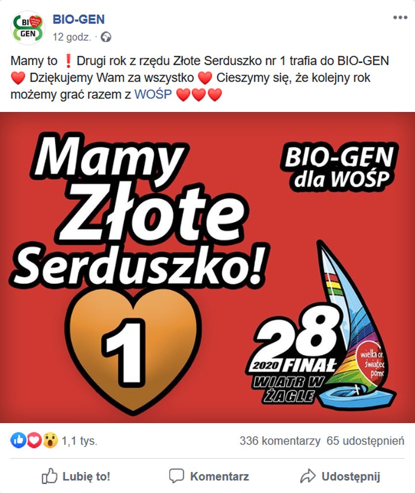złote serduszko WOŚP, Bio-Gen, licytacja złotych serduszek, wośp 2019