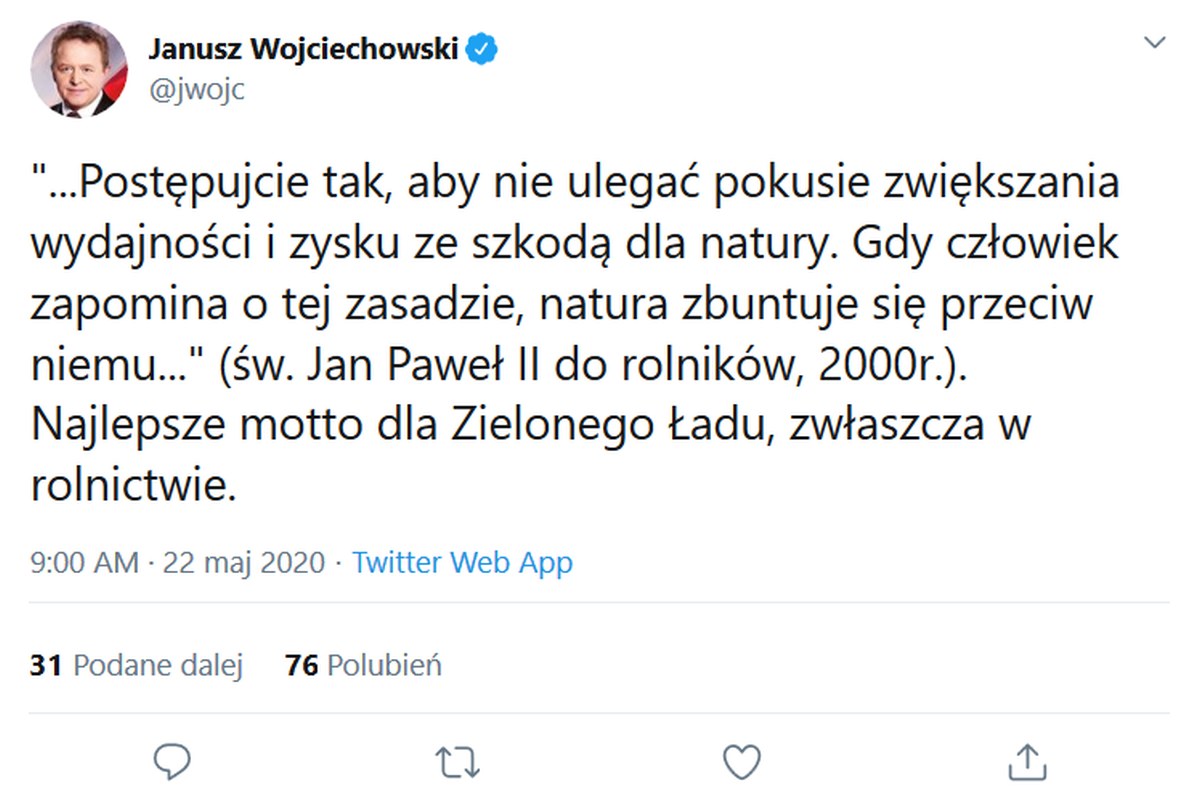 strategia na rzecz bioróżnorodności, janusz wojciechowski, żywność