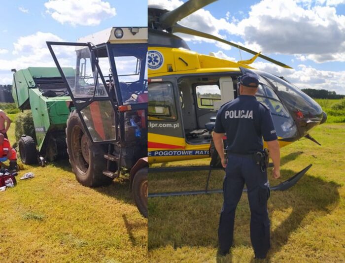 wypadek, mazowieckie, wypadek podczas belowania siana