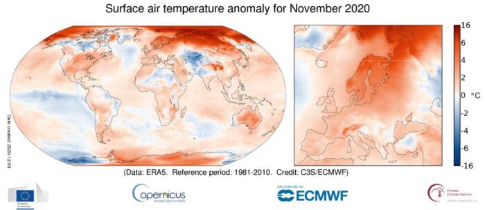 Copernicus Climate Change Service, zmiany klimatu, ocieplenie klimatu, wzrost średnich temperatur