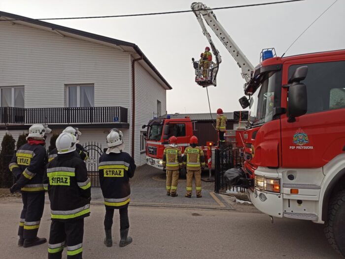 pożar w Potworowie, pożar sadzy w kominie, Potworów, mazowieckie, pożar sadzy