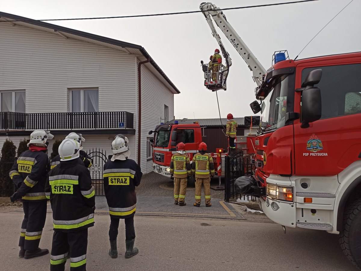 pożar w Potworowie, pożar sadzy w kominie, Potworów, mazowieckie, pożar sadzy