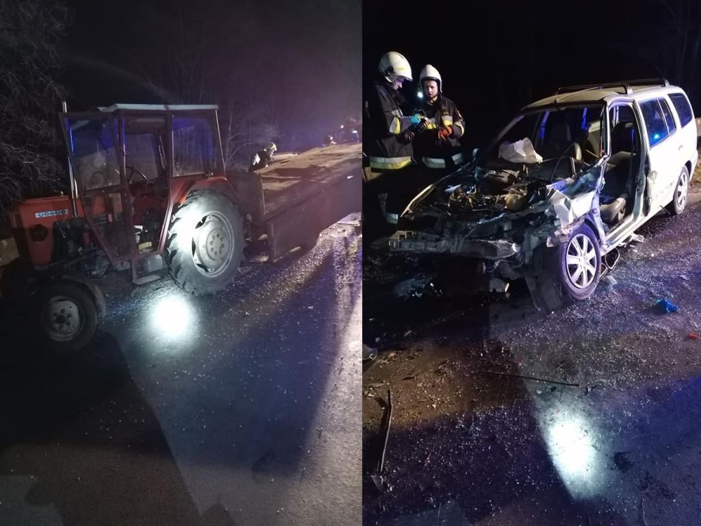 Zderzenie pojazdów było tak silne, że traktor rozpadł się na dwie części, a auto osobowe wpadło do rowu