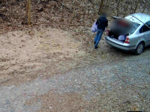 śmieci w lasach, fotopułapka, Nadleśnictwo Międzychód, Nadleśnictwo Kolbudy