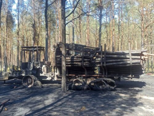 pożar forwardera, Dębogóra, Łukasz Kawka, KP PSP w Szamotułach