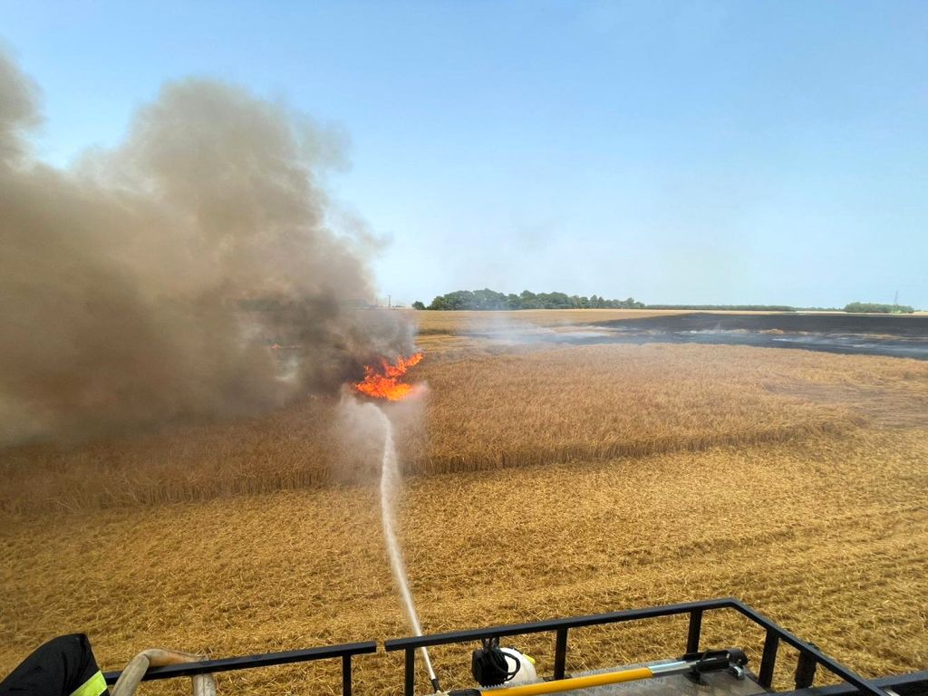pożar zboża, kombajn, KP PSP Włodawa, jęczmień ozimy