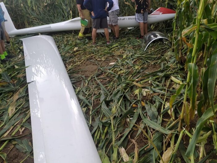 szybowiec w polu kukurydzy, powiat leszczyński, Mateusz Cywka, KMP PSP Leszno