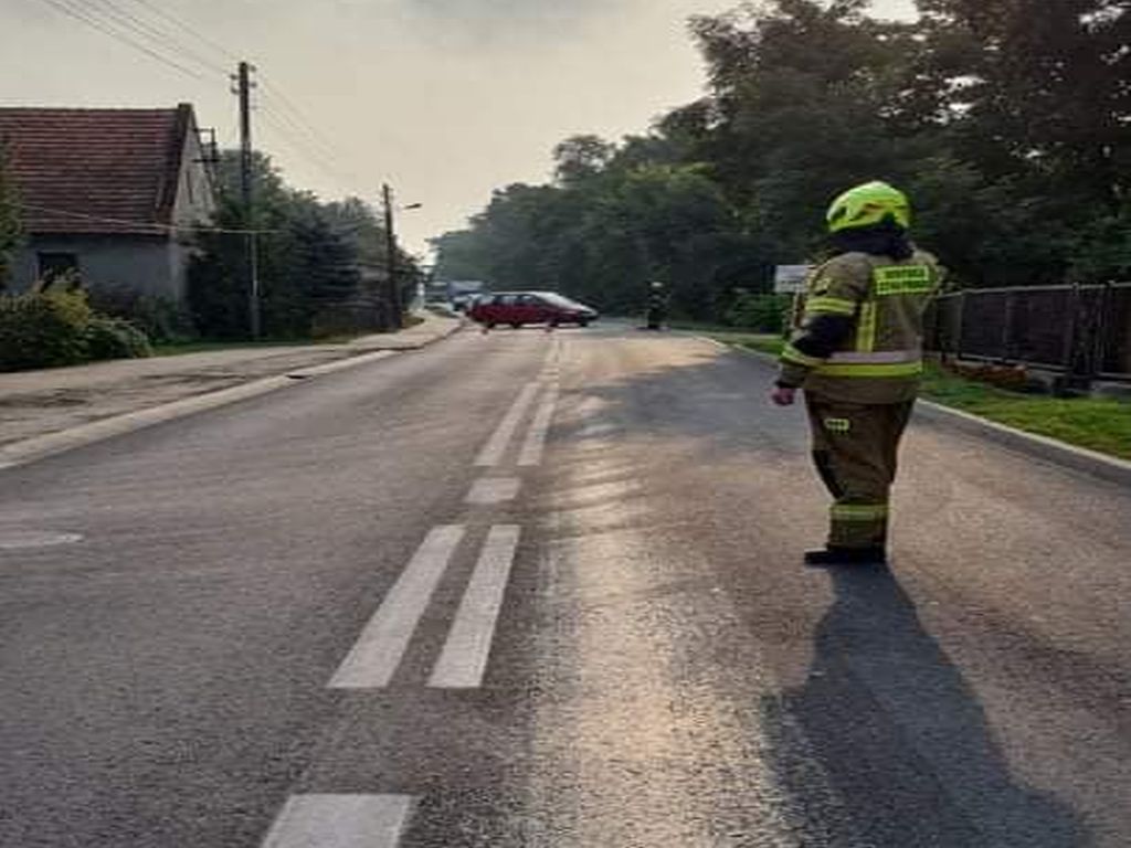 olej napędowy na drodze, wyciek paliwa z traktora, Lubogoszcz, powiat wschowski