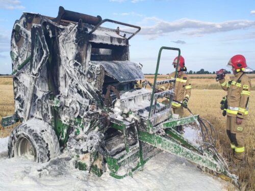 maszyny płoną na polach, powiat leszczyński, Długie Stare, Mierzejewo