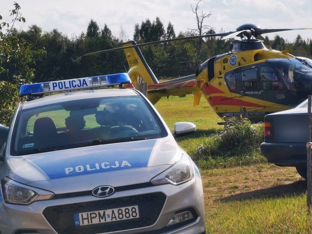 Rolnik przygnieciony drzwiami od stodoły,  gmina Trzcianne, KPP Mońki, śmigłowiec LPR