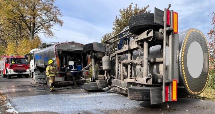 transport mleka, wypadek mleczarki, Pieniężnie, powiat braniewski
