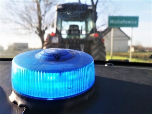 policja, radiowóz, traktor, ciągnik