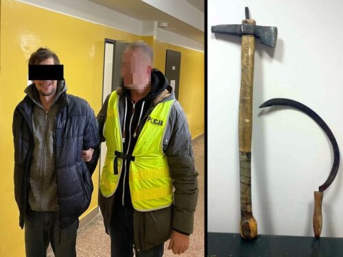 atakował sierpem i siekierą policjantów, gmina Urzędów, Kamil Gołębiowski, KMP Lublin