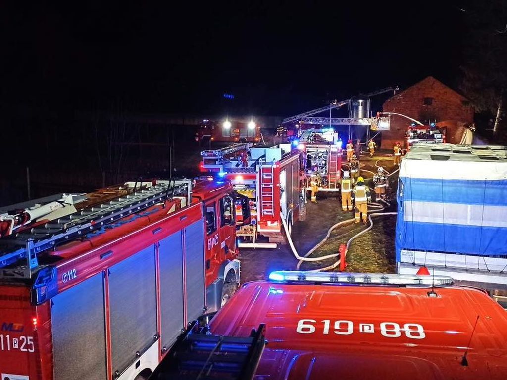 pożar kurnika, kurczaki w ogniu, dzierżnica, powiat średzki