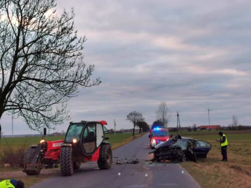 kpp krotoszyn, psp krotoszyn, wypadek z ładowarką, zderzenie z ładowarka