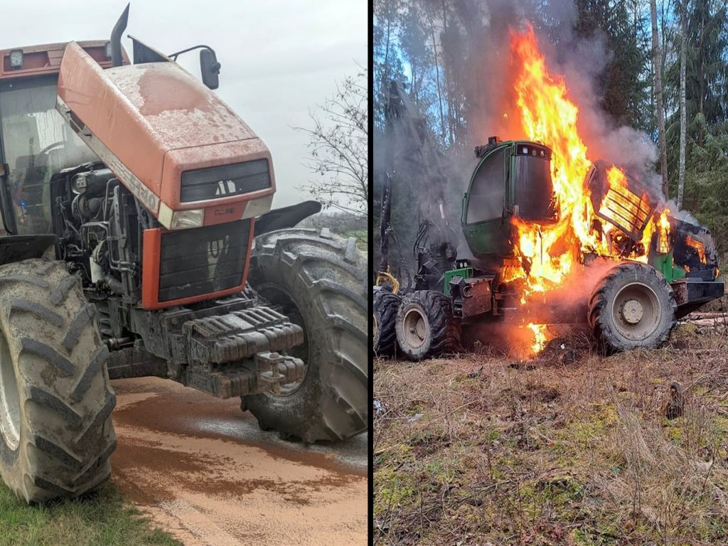 pożar ciągnika, pożar harvestera, pożar kombajn zrębowy, powiat drawski, powiat pilski