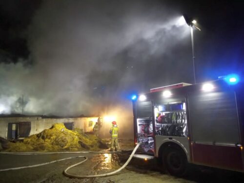 pożar w gospodarstwie, rokitnik, pożar obory, kp psp lidzbark warmiński