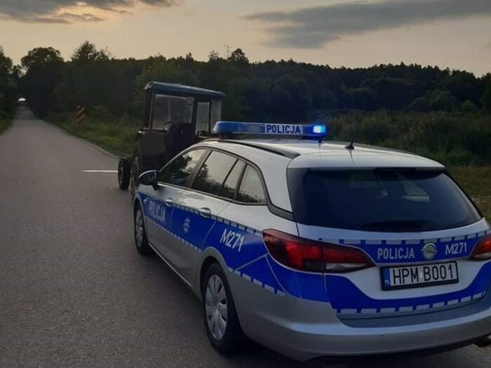 kpp szczytno, powiat szczycieński, kolizja ciągnik, oświetlenie