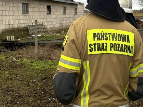 kp psp przasnysz, pożar, obora, gnojowica, metan