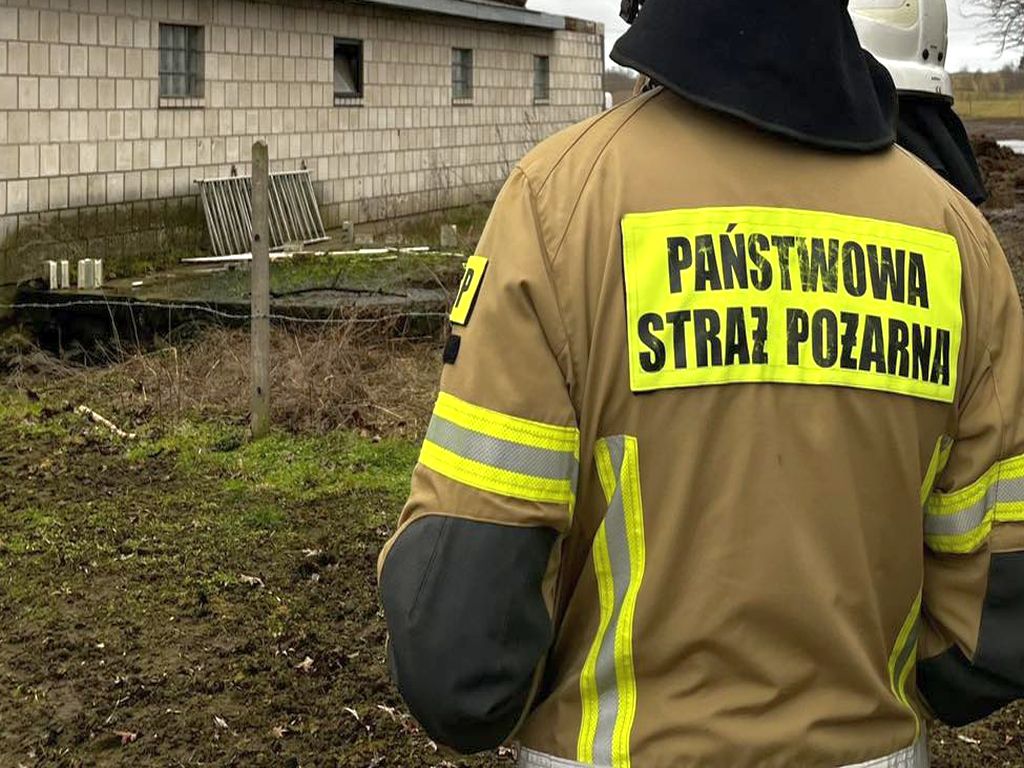 kp psp przasnysz, pożar, obora, gnojowica, metan