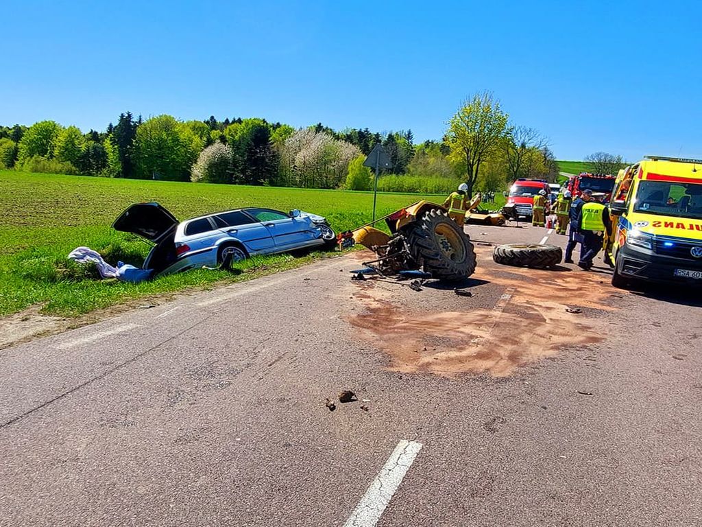 wesoła, wypadek, ranny traktorzysta, zderzenie