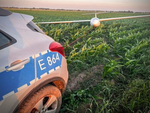 kpp wschowa, szybowiec, pole, kukurydza, interwencja, holowanie