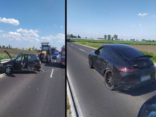 kolizja, zdarzenie drogowe, zderzenie, ciągnik, auta, kpp żuromin