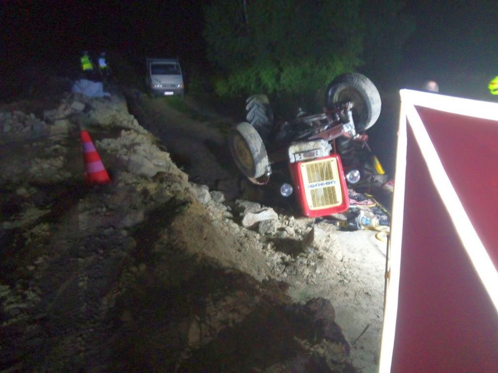 km psp kielce, kmp kielce, wypadek, śmierć traktorzysty, wywrócony ciągnik