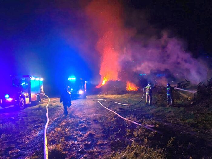 kp psp sandomierz, pożar, sad, drzewa owocowe, drewno