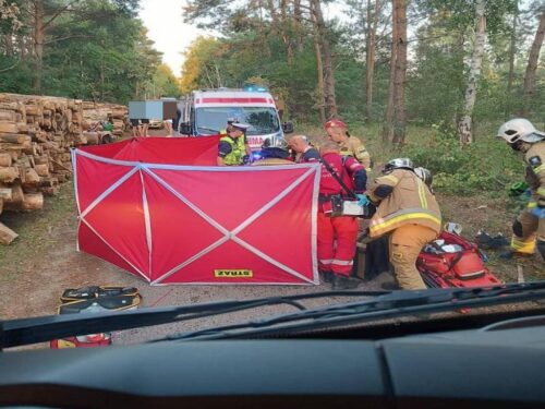 kpp łowicz, wypadek, motocykl, cross, maszyna leśna, zderzenie