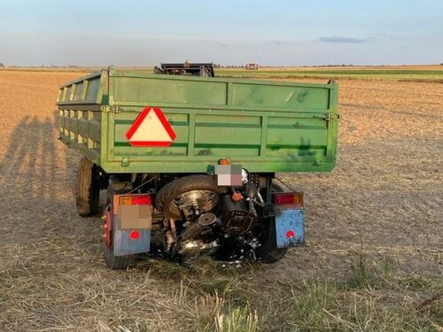 kpp żnin, wypadek, zderzenie, przyczepa, motocykl, motocyklista