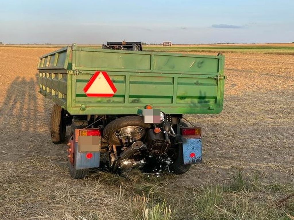 kpp żnin, wypadek, zderzenie, przyczepa, motocykl, motocyklista