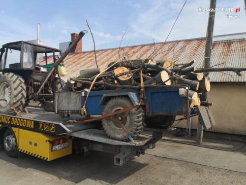 kpp cieszyn, kp wisła, traktorzysta, zakaz prowadzenia pojazdów, drewno, kradzież, zarzuty