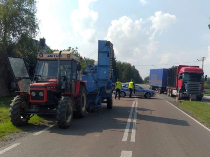 kpp biłgoraj, wypadek, zdarzenie drogowe, auto, ciężarówka, ciągnik, ranna