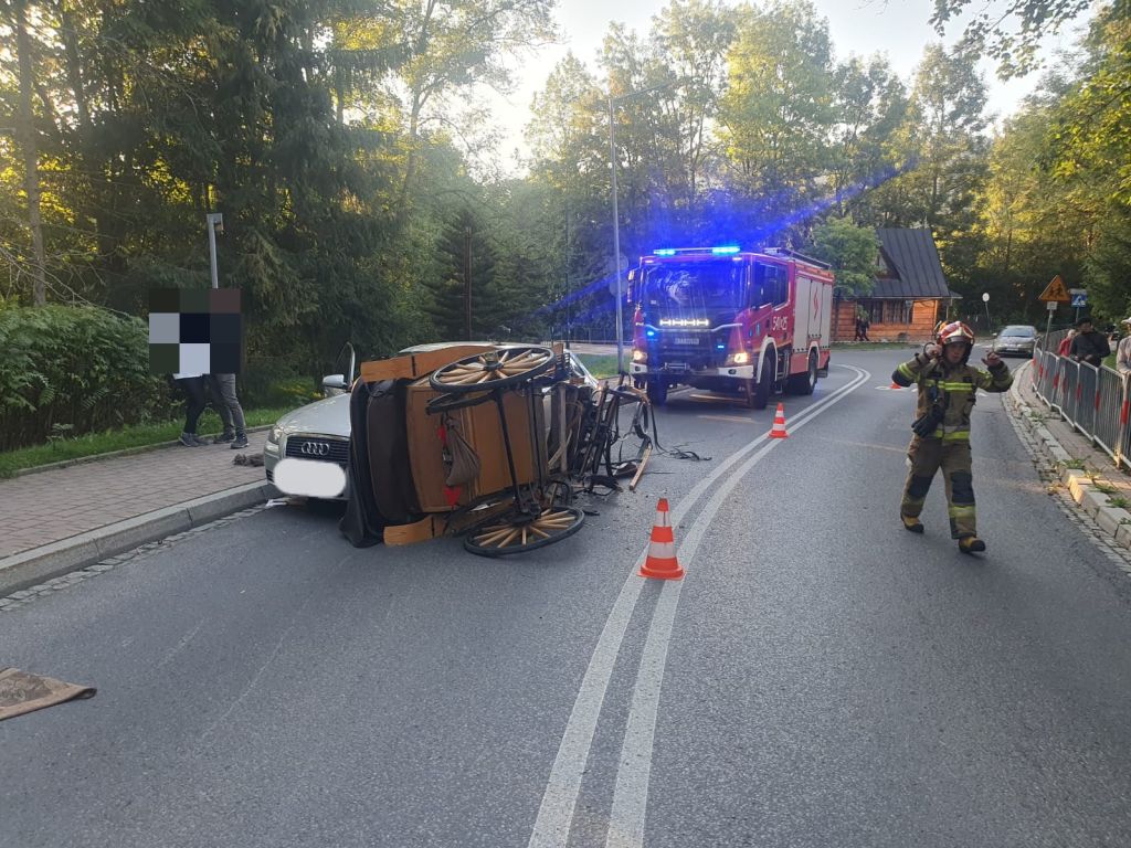 kpp zakopane, kp psp zakopane, zdarzenie drogowe, kolizja, zaprzęg, bryczka, koń, turyści, mandat