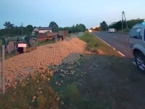 kpp włodawa, zdarzenie, ciągnik, przyczepa, odpięta przyczepa, ziemniaki, transport ziemniaków, wykopki, pouczenie