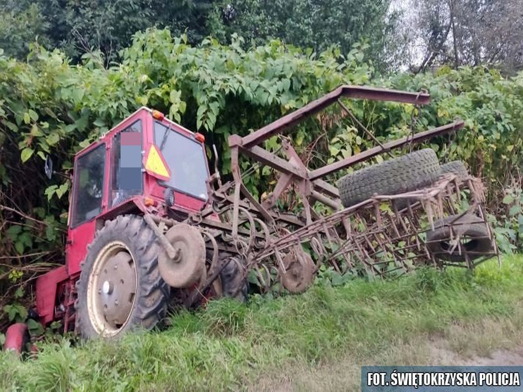 kpp opatów, kolizja, zdarzenie drogowe, ciągnik, rów, pijany traktorzysta, zakaz