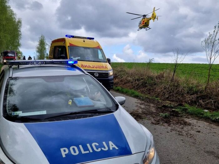 policja gorzów, lpr, wypadek, holowanie, lina holownicza, ranny traktorzysta, ciągnik